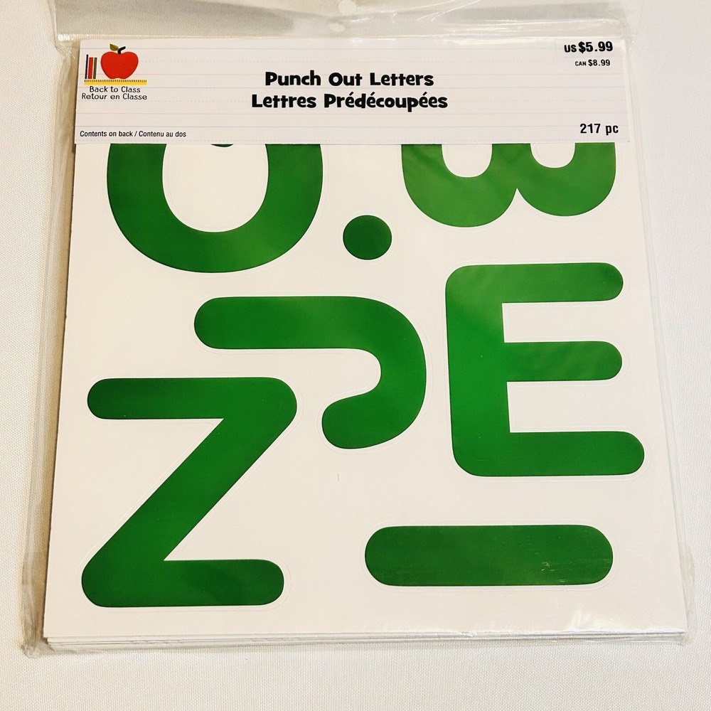 Back to Class Green Punch Out Letters 217pc Bulletin Board Alphabet Numbers NEW